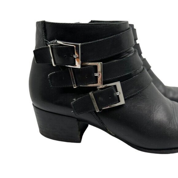 Via Spiga US 8 / 38 Ankle Boots Booties Black Leather Moto Biker Buckles Classic - Picture 8 of 12